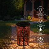 Solar Waterproof Metal Iron Hollow Lantern Trunk Pattern LED Decorative Light