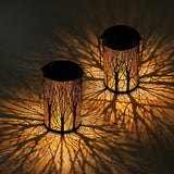 Solar Waterproof Metal Iron Hollow Lantern Trunk Pattern LED Decorative Light