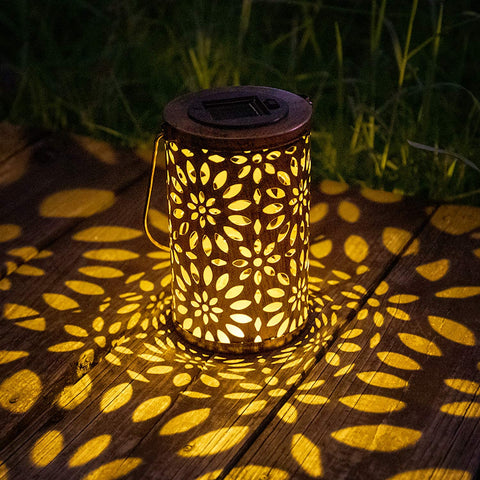 Popular Iron Solar Lantern Hollow Chrysanthemum Pattern LED Hanging Light