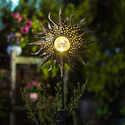 Metal Solar Stake Light|Scorching Sun-shaped Glass Ball Garden Landscape LED Light