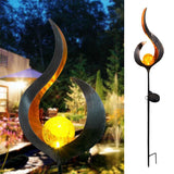 Solar Wrought Iron Hollow Stake Light|Crystal Ball Waterproof LED Lawn Stake Light(Black)