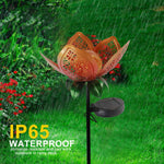 Golden Lotus Shape Ground Stake Light | Metal Lotus Leaf Hollow Design Solar Waterproof LED Light