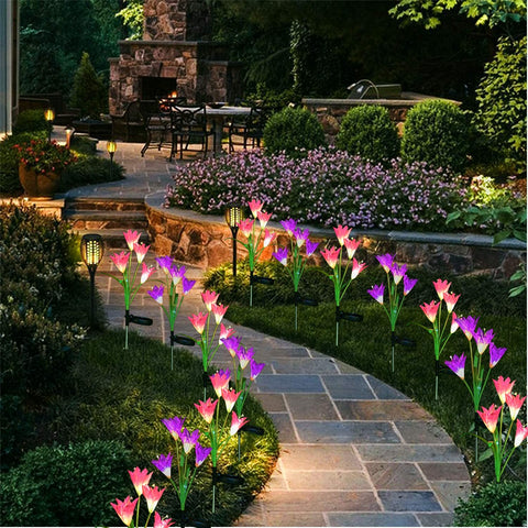 Solar Simulation Pink Lily Stake Light | Outdoor Waterproof And Luminous LED Light