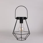 LED Edison Bulb Hanging Lantern | Retro Style Birdcage Shape Solar Decorative Light（Black）