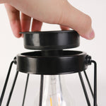 LED Edison Bulb Hanging Lantern | Retro Style Birdcage Shape Solar Decorative Light（Black）