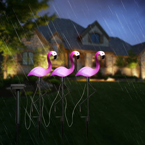 3 Flamingo-Shaped Stake Lights | Solar Waterproof Garden Cute Decorative Lights