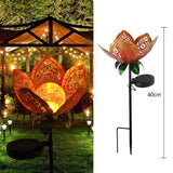 Golden Lotus Shape Ground Stake Light | Metal Lotus Leaf Hollow Design Solar Waterproof LED Light