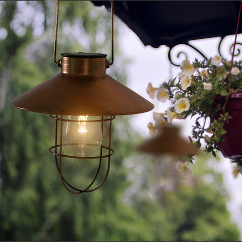 Solar Metal Hollow Chandelier | Edison Bulb Umbrella Shape Lantern | With Shepherd Hook